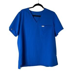 Figs Scrub Top Women Size XL Royal Blue Technical Collection Short Sleeve V Neck
